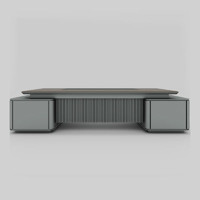 Elegant Executive Desk Modern Technology Sense CEO Office Table Teak+ Silver Grey