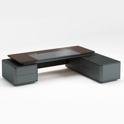 Elegant Executive Desk Modern Technology Sense CEO Office Table Teak+ Silver Grey