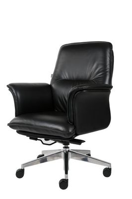 Middle Back Office Revolving Chair , DIOUS TUV Black Leather Desk Chair