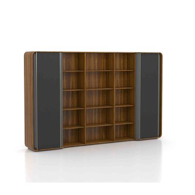Ebony Wood Display Office Bookcase Cabinet Walnut Color For Storage