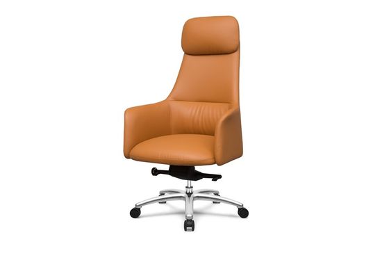 Genuine Leather Revolving Chair 3 Positions Locking 135 Degree Back Tilt With Armrest