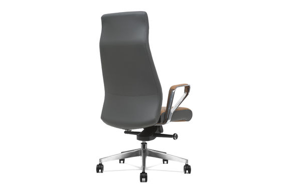 Conjoined Aluminum Armrest Leather Revolving Chair Brown Color