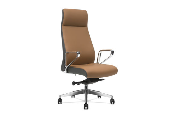 Conjoined Aluminum Armrest Leather Revolving Chair Brown Color