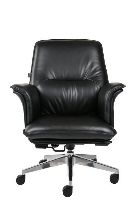 Middle Back Office Revolving Chair , DIOUS TUV Black Leather Desk Chair